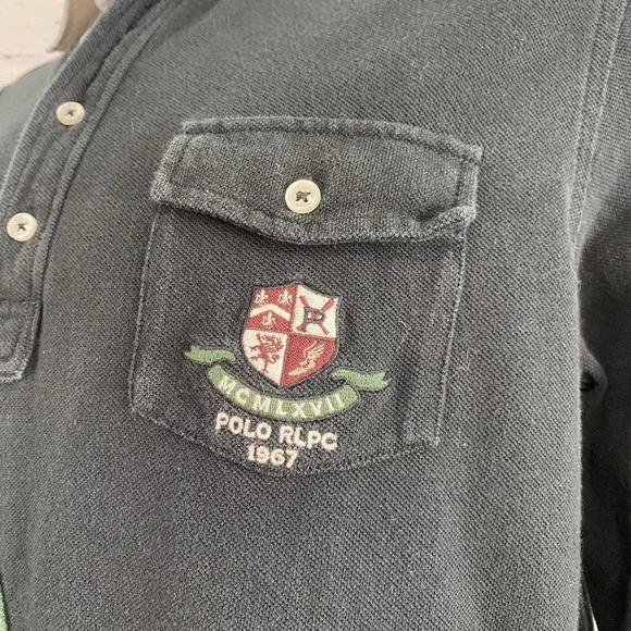 Polo Ralph Lauren Shirt Men's Large Rugby Polo Long Sleeve Crest Black Pocket - Picture 5 of 13